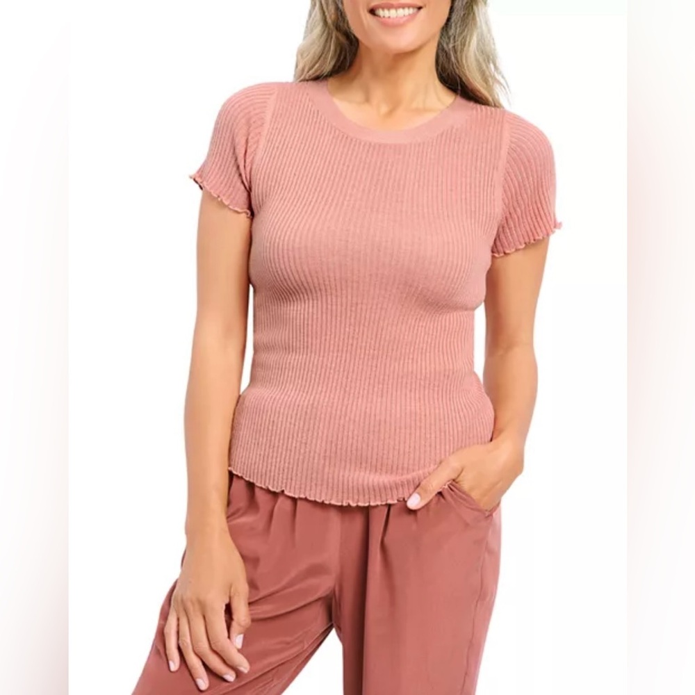 NWT Splendid Josie Short Sleeve Cashmere-blend Sweater Top Size Large